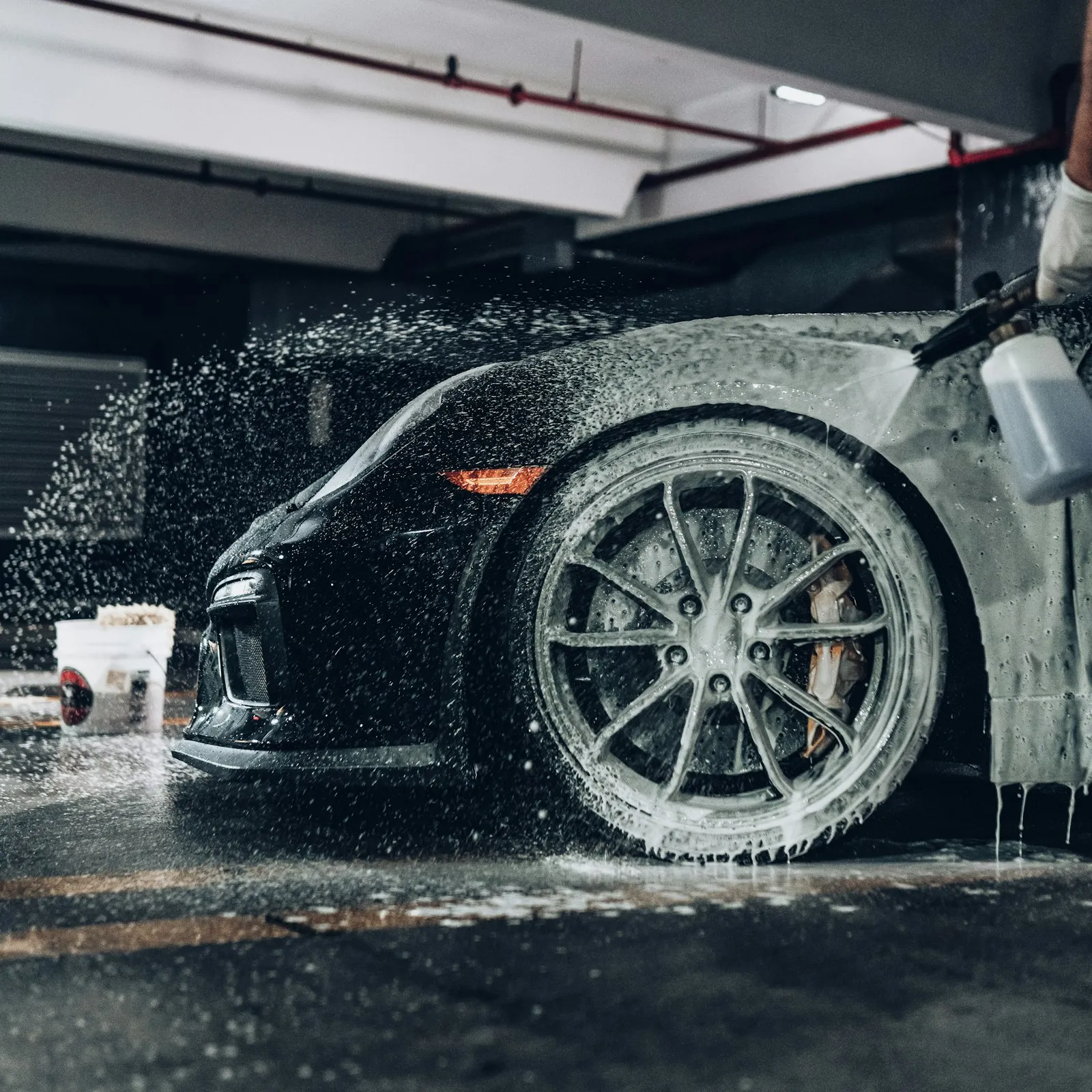 Vehicle being washed before delivery